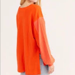 Free People We the Free orange thermal henley button up shirt